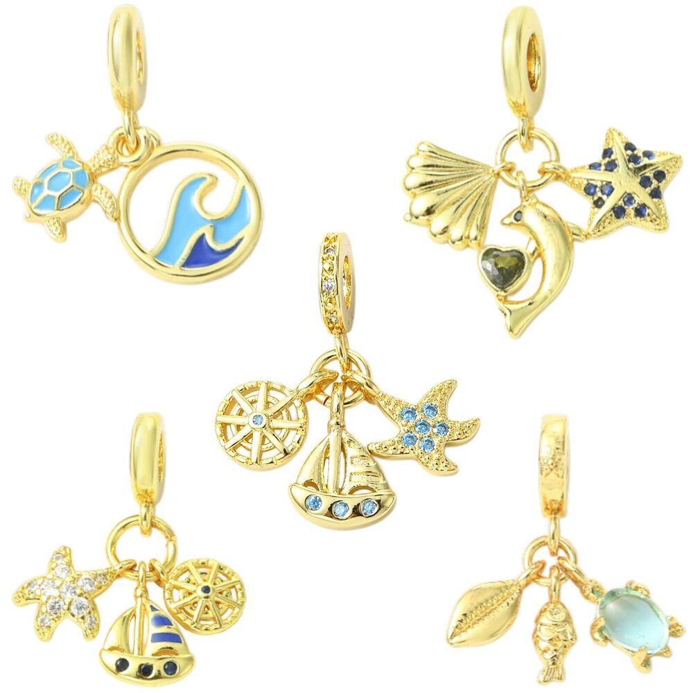 6780 5 pcs 5 Styles Golden Color Ocean Theme European Dangle Charms Sea